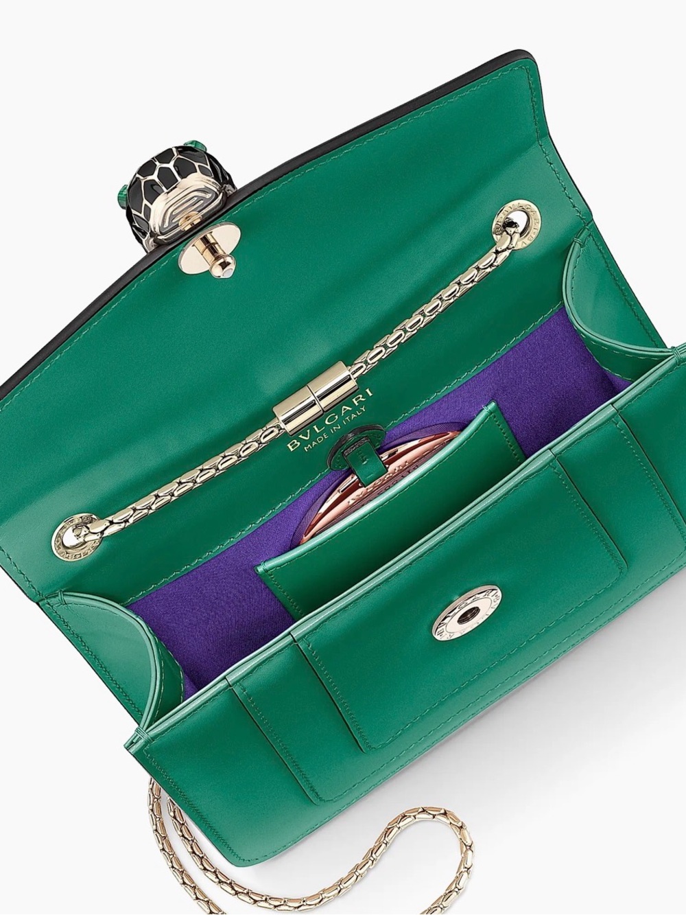 Bulgari Teal Green Snake-Head Crossbody Bag with Gold Chain